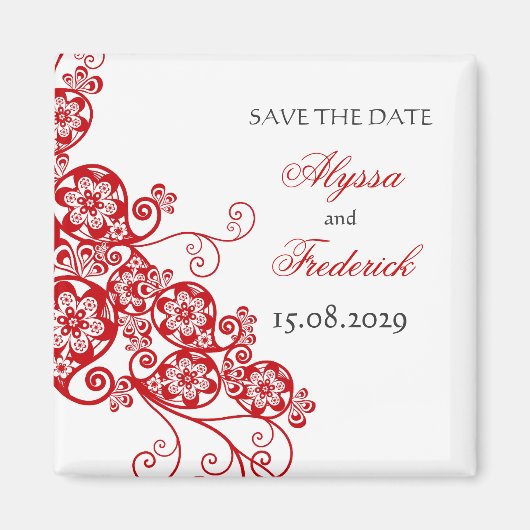 Elegante rode bloemige paisley bewaar de datum magneet (Voorkant)