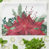 Elegante rode bloemige poinsettia Kerstmis Theedoek (Gevouwen)