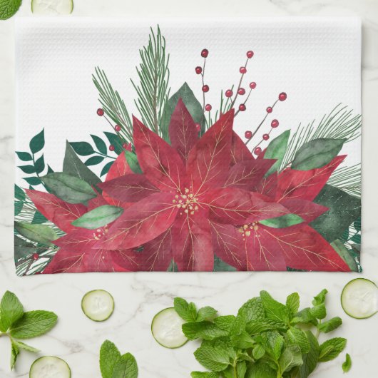 Elegante rode bloemige poinsettia Kerstmis Theedoek (Gevouwen)