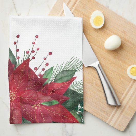 Elegante rode bloemige poinsettia Kerstmis Theedoek (Quarter Fold)