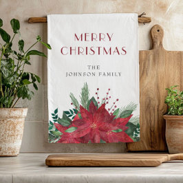 Elegante rode bloemige poinsettia Kerstmis Theedoek