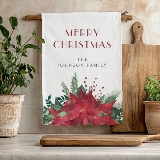 Elegante rode bloemige poinsettia Kerstmis Theedoek