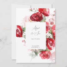 Elegante Rode Bloemige Trouw Save the Date