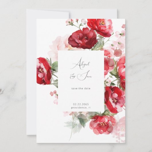 Elegante Rode Bloemige Trouw Save the Date (Voorkant)