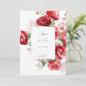Elegante Rode Bloemige Trouw Save the Date (Staand voorkant)