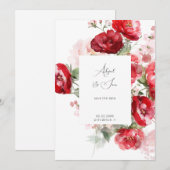 Elegante Rode Bloemige Trouw Save the Date (Voorkant / Achterkant)