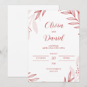 Elegante rode bloemige trouwuitnodiging kaart (Voorkant / Achterkant)