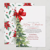Elegante Rode Bloemige Waterverf Kerst Uitnodiging (Voorkant / Achterkant)