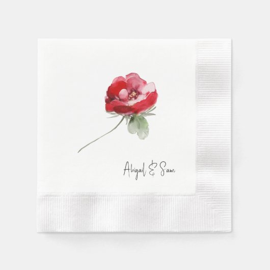 Elegante rode bloemstengel gepersonaliseerde bruil servet (Voorkant)