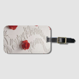 Elegante Rode Bloesem Pad Bloemschikking Kunst Bagagelabel