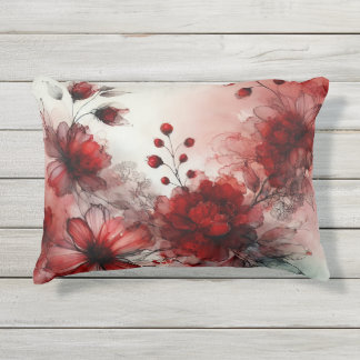 Elegante rode bloesems: een sereen abstract ontwer buitenkussen