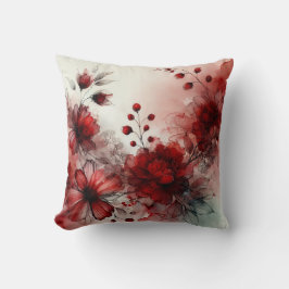 Elegante rode bloesems: een sereen abstract ontwer kussen