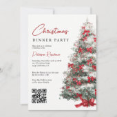 Elegante Rode Bogen Kerstboom QR Code Party Kaart (Voorkant)