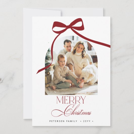 Elegante rode boog boog boog foto Vrolijk kerstfee Feestdagenkaart (Voorkant)