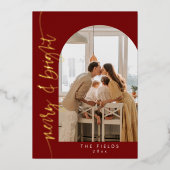 Elegante rode boog foto familie kerst folie feestdagenkaart (Voorkant)