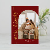 Elegante rode boog foto familie kerst folie feestdagenkaart (Staand Voorkant)