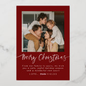 Elegante rode boog foto familie kerst folie feestdagenkaart (Achterkant)