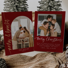 Elegante Rode Boog Foto Familie Kerstmis Folie Feestdagenkaart