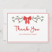 Elegante rode boog gepersonaliseerde familie kerst bedankkaart (Voorkant)