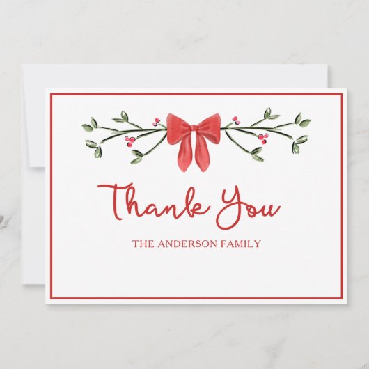 Elegante rode boog gepersonaliseerde familie kerst bedankkaart (Voorkant)