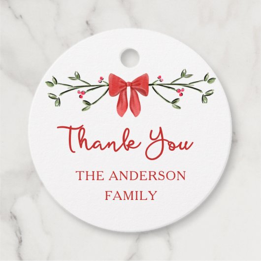 Elegante rode boog gepersonaliseerde kerst bedankt bedankjes labels (Voorkant)