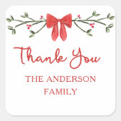 Elegante rode boog gepersonaliseerde kerst bedankt vierkante sticker (Voorkant)