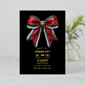 Elegante rode boog & gouden folie kerstfeest folie uitnodiging (Staand Voorkant)