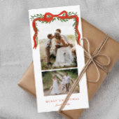 Elegante rode boog met groen 2 foto kerst feestdagenkaart