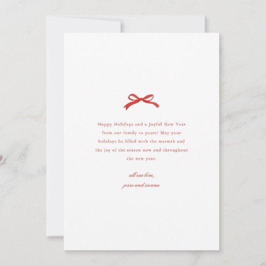 Elegante rode boog met groen Foto Feestdagenkaart (Achterkant)