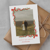 Elegante rode boog met groen Foto Feestdagenkaart