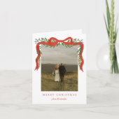 Elegante rode boog met groen Foto Kerstmis Feestdagen Kaart (Voorkant)