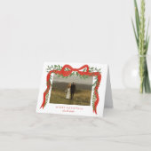 Elegante rode boog met groen Foto Kerstmis Feestdagen Kaart (Voorkant)