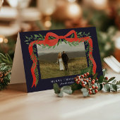 Elegante rode boog met groen Foto Kerstmis Feestdagen Kaart