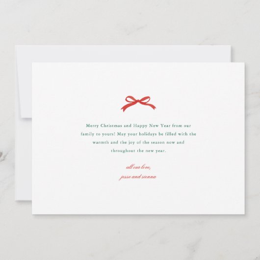 Elegante rode boog met groen Foto Kerstmis Feestdagenkaart (Achterkant)