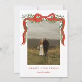 Elegante rode boog met groen Foto Kerstmis Feestdagenkaart (Voorkant)