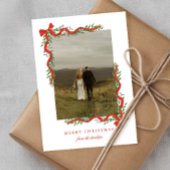 Elegante rode boog met groen Foto Kerstmis Feestdagenkaart