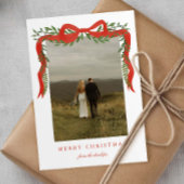 Elegante rode boog met groen Foto Kerstmis Feestdagenkaart