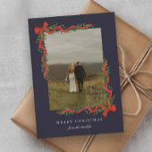 Elegante rode boog met groen Foto Kerstmis Feestdagenkaart