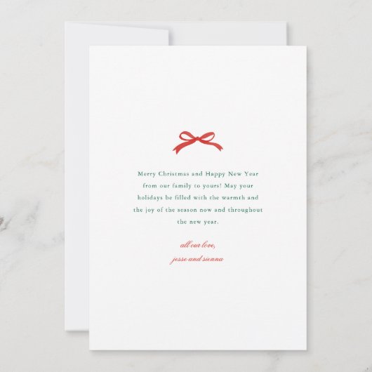 Elegante rode boog met groen Foto Kerstmis Feestdagenkaart (Achterkant)