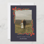 Elegante rode boog met groen Foto Nieuwjaar Feestdagenkaart (Voorkant)