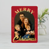 Elegante rode boogfoto folie feestdagenkaart (Staand Voorkant)