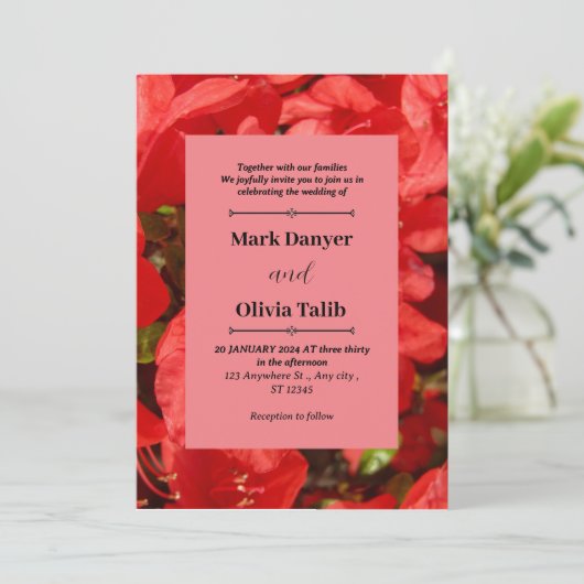 Elegante rode bord bruiloft uitnodiging Sjabloon (Staand voorkant)