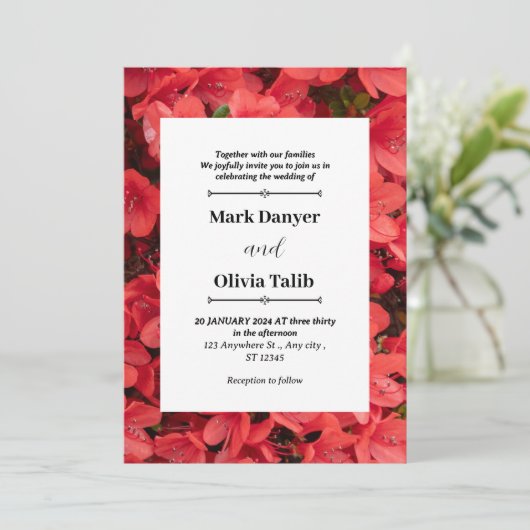 Elegante rode bord bruiloft uitnodiging Sjabloon (Staand voorkant)