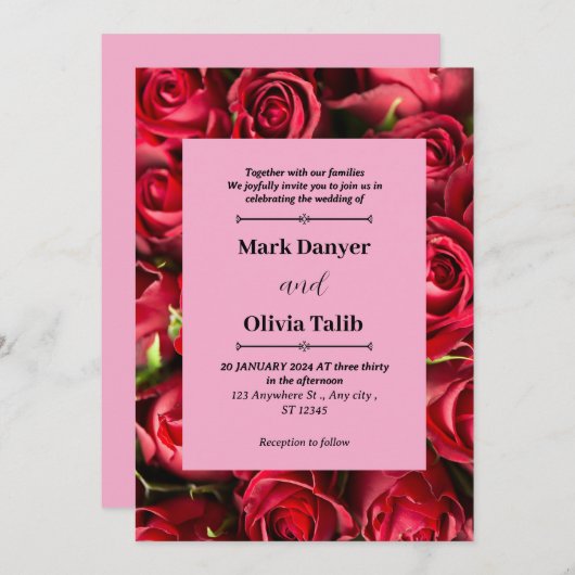 Elegante rode bord bruiloft uitnodiging Sjabloon (Voorkant / Achterkant)