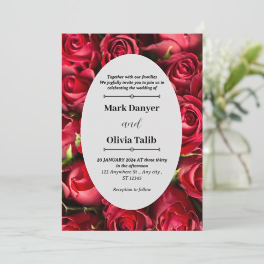 Elegante rode bord bruiloft uitnodiging Sjabloon (Staand voorkant)