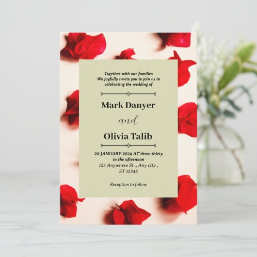 Elegante rode bord bruiloft uitnodiging Sjabloon (Staand voorkant)