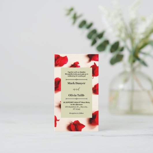 Elegante rode bord bruiloft uitnodiging Sjabloon (Staand voorkant)