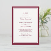 Elegante rode bordeauxkleurige rand frame bruiloft kaart (Staand voorkant)