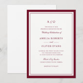 Elegante rode bordeauxkleurige rand frame bruiloft kaart (Voorkant / Achterkant)