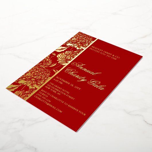 Elegante Rode Botanische Charity Event Gala Party Folie Uitnodiging (Gedraaid)